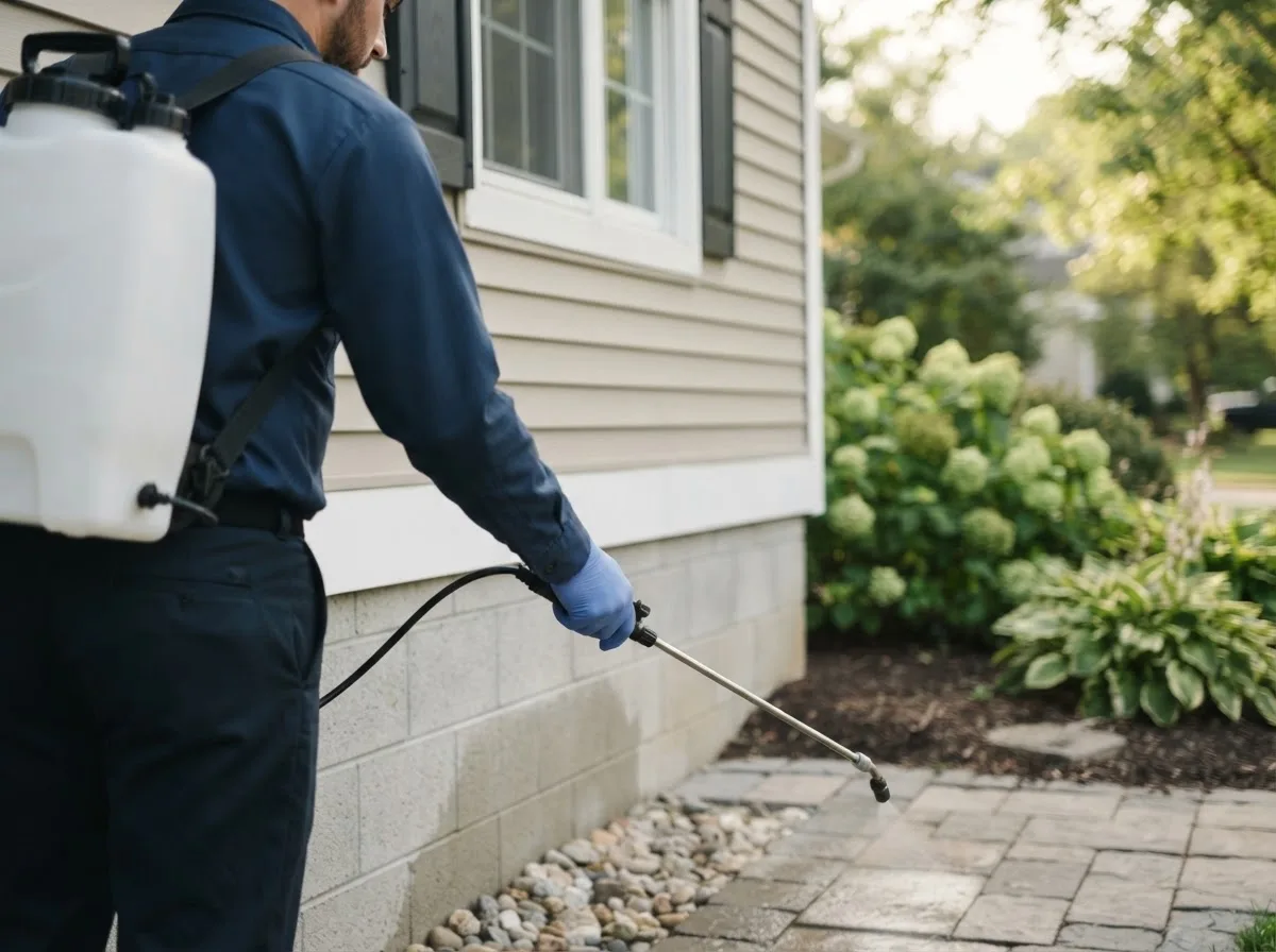 Pest control technician inspecting a home in Caledonia, MS